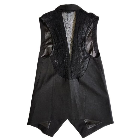 Forever 21 black one button v neck sleeveless vest with lace back detail sz S - Picture 2 of 11